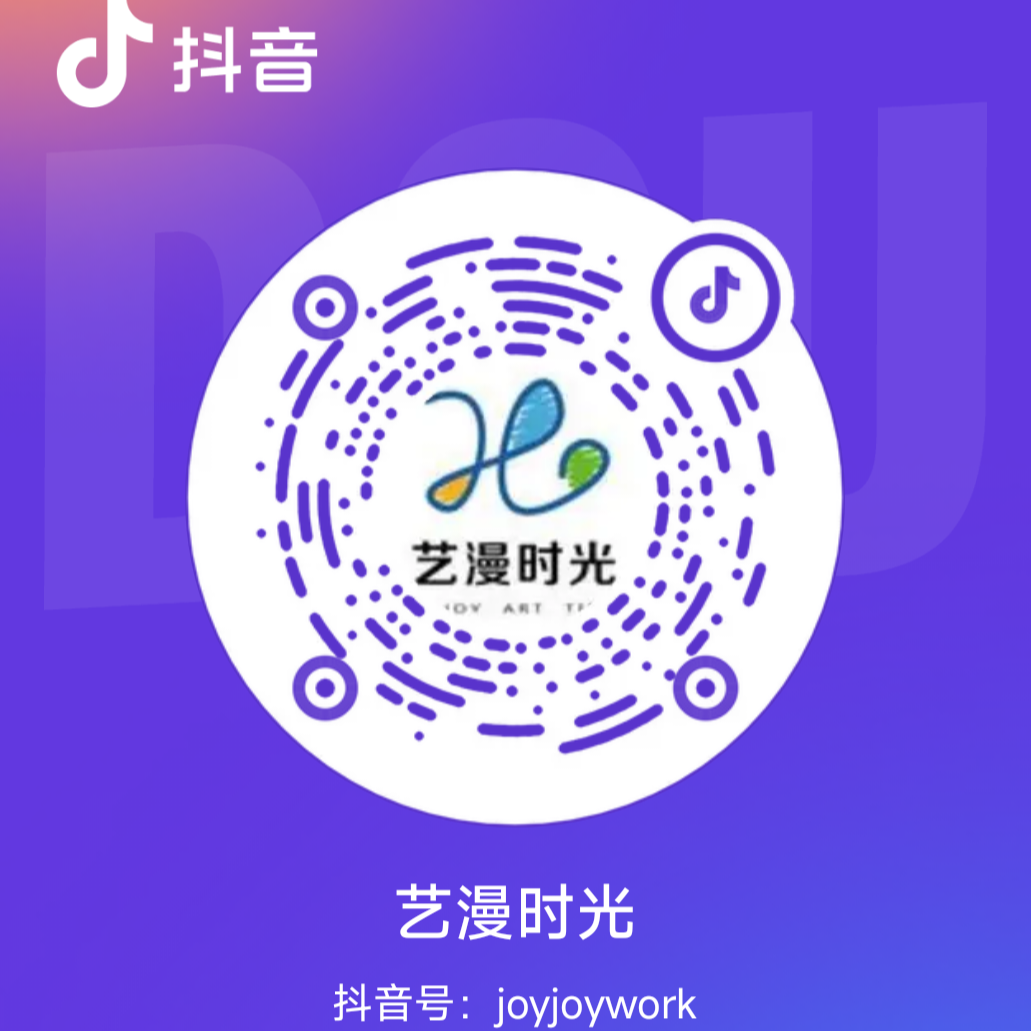 抖音号二维码，黑色边框正方形图案，中心有音乐播放图标，下方有扫描提示文字，用于用户扫码关注抖音号